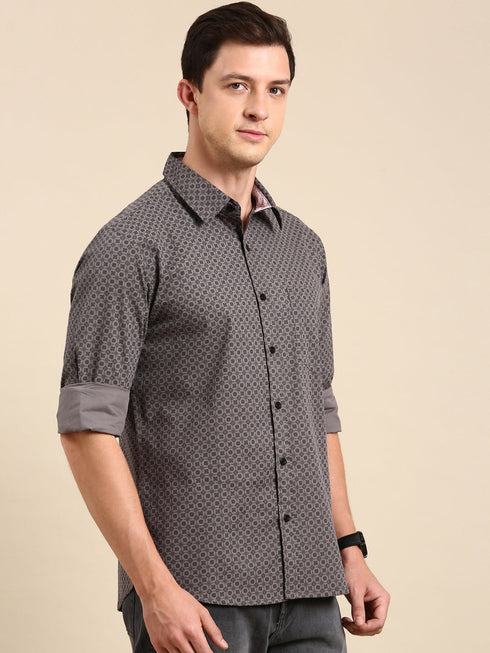 Grey Printed Full Sleeves Shirt